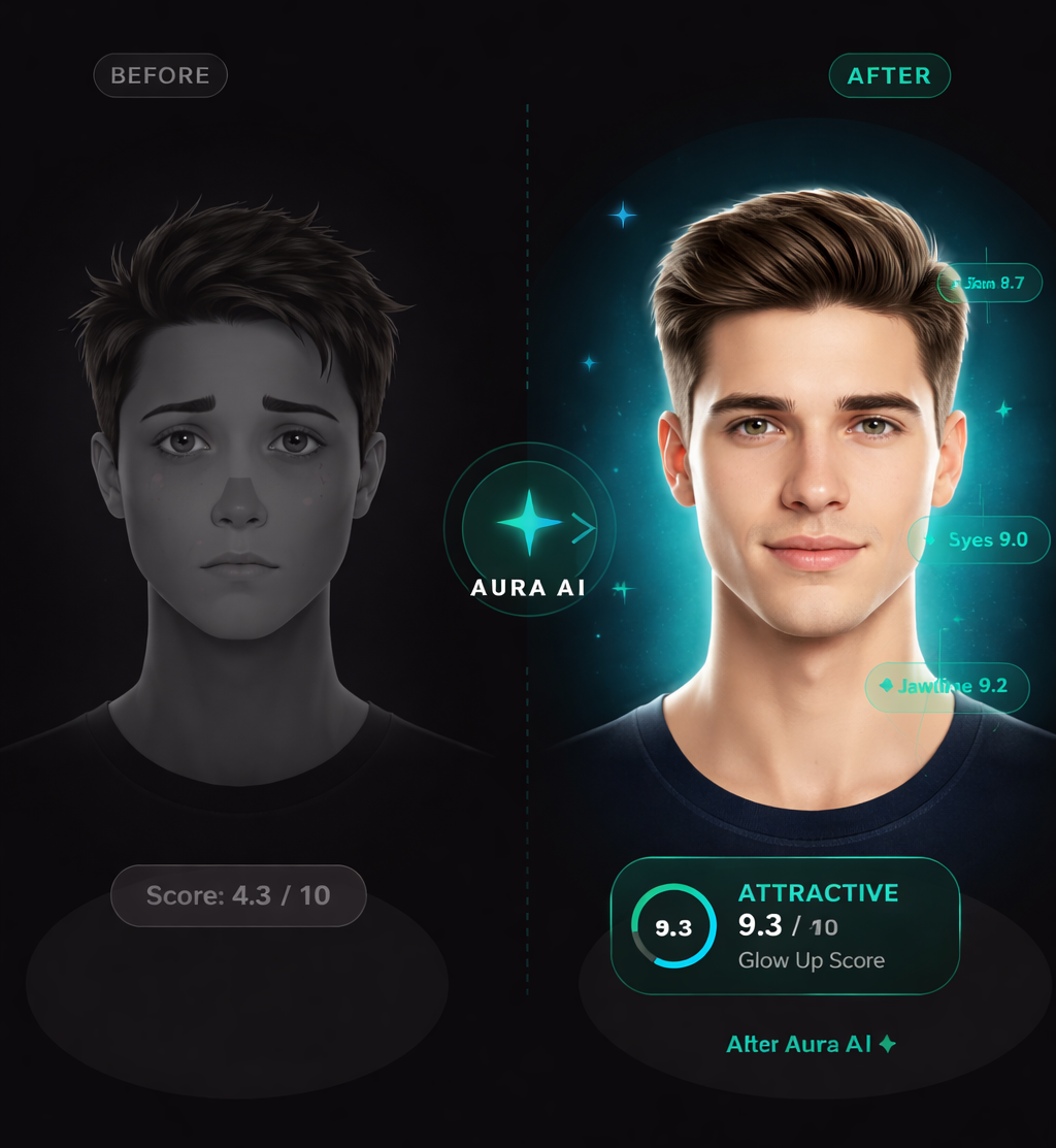 Before and after Forged AI face analysis — glow up transformation